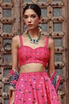 Shop_Gazab by Miku Kumar_Pink Organza Printed Botanical Sweetheart Zooni Lehenga Set _Online_at_Aza_Fashions