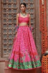 Buy_Gazab by Miku Kumar_Pink Organza Printed Botanical Sweetheart Zooni Lehenga Set 