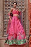 Shop_Gazab by Miku Kumar_Pink Organza Printed Botanical Sweetheart Zooni Lehenga Set 