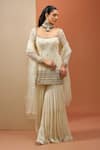 Esha Koul_White Net Embroidered Sequin Square Kurta Sharara Set _Online_at_Aza_Fashions