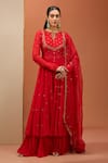 Buy_Esha Koul_Red Georgette Embroidered Sequin Round Anarkali Sharara Set _at_Aza_Fashions