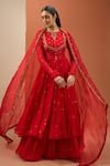 Esha Koul_Red Georgette Embroidered Sequin Round Anarkali Sharara Set _Online_at_Aza_Fashions