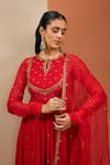 Shop_Esha Koul_Red Georgette Embroidered Sequin Round Anarkali Sharara Set _Online_at_Aza_Fashions