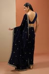 Shop_Esha Koul_Blue Semi Crepe Embroidered Sequin Plunging V Velvet Saree With Blouse _at_Aza_Fashions