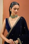 Shop_Esha Koul_Blue Semi Crepe Embroidered Sequin Plunging V Velvet Saree With Blouse _Online_at_Aza_Fashions