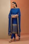 Buy_Esha Koul_Blue Semi Crepe Embroidered Gota Round Straight Kurta Set _at_Aza_Fashions