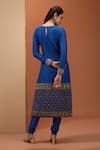 Shop_Esha Koul_Blue Semi Crepe Embroidered Gota Round Straight Kurta Set _at_Aza_Fashions