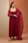 Buy_Esha Koul_Maroon Georgette Embroidered Sequin Square Anarkali Set _at_Aza_Fashions