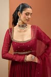 Shop_Esha Koul_Maroon Georgette Embroidered Sequin Square Anarkali Set _Online_at_Aza_Fashions