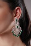 Buy_XAGO_Green Stone Floret Carved Contrast Embellished Earrings _at_Aza_Fashions