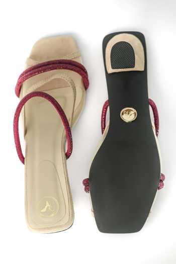 Shop_Sana K luxurious Footwear_Beige Rhinestones Alaya Embellished Heels _at_Aza_Fashions