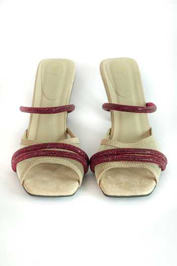 Sana K luxurious Footwear_Beige Rhinestones Alaya Embellished Heels _Online_at_Aza_Fashions