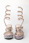 Buy_Sana K luxurious Footwear_Pink Rhinestones, Crystals And Bead Embellished Gladiator Heels _at_Aza_Fashions