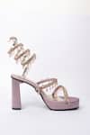 Shop_Sana K luxurious Footwear_Pink Rhinestones, Crystals And Bead Embellished Gladiator Heels _Online_at_Aza_Fashions
