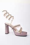 Sana K luxurious Footwear_Pink Rhinestones, Crystals And Bead Embellished Gladiator Heels _at_Aza_Fashions