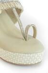 Sana K luxurious Footwear_Beige Rhinestone And Fringed Tassel Embellished Kolhapuri Wedges _at_Aza_Fashions