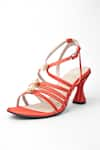 Buy_Sana K luxurious Footwear_Orange Floret Embellished Criss Cross Strap Heels _at_Aza_Fashions