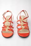 Sana K luxurious Footwear_Orange Floret Embellished Criss Cross Strap Heels _Online_at_Aza_Fashions