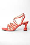 Sana K luxurious Footwear_Orange Floret Embellished Criss Cross Strap Heels _at_Aza_Fashions