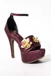 Buy_Sana K luxurious Footwear_Maroon Forever Rose Embellished Elevated Heels _at_Aza_Fashions