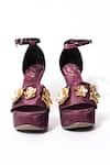 Sana K luxurious Footwear_Maroon Forever Rose Embellished Elevated Heels _Online_at_Aza_Fashions