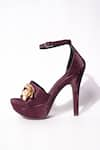 Sana K luxurious Footwear_Maroon Forever Rose Embellished Elevated Heels _at_Aza_Fashions