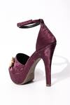 Buy_Sana K luxurious Footwear_Maroon Forever Rose Embellished Elevated Heels 