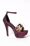 Shop_Sana K luxurious Footwear_Maroon Forever Rose Embellished Elevated Heels 