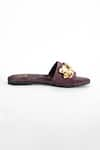 Shop_Sana K luxurious Footwear_Maroon Forever Rose Embellished Flats _Online_at_Aza_Fashions