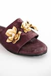 Sana K luxurious Footwear_Maroon Forever Rose Embellished Flats _at_Aza_Fashions