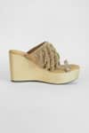 Shop_Sana K luxurious Footwear_Gold Falling Mesh Embellished Wedges _Online_at_Aza_Fashions