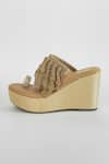 Buy_Sana K luxurious Footwear_Gold Falling Mesh Embellished Wedges 