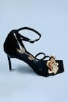 Buy_Sana K luxurious Footwear_Black Floral La Embellished Heels _at_Aza_Fashions