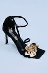 Buy_Sana K luxurious Footwear_Black Floral La Embellished Heels _Online_at_Aza_Fashions