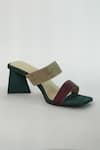 Buy_Sana K luxurious Footwear_Green Color Block Dual Tone Strap Heels _at_Aza_Fashions