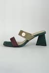 Shop_Sana K luxurious Footwear_Green Color Block Dual Tone Strap Heels _Online_at_Aza_Fashions