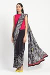 Buy_Satya Paul_Black Silk Crepe Print Nyx Embellished Saree With Unstitched Blouse Piece _at_Aza_Fashions