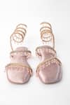 Buy_Sana K luxurious Footwear_Pink Rhinestone And Crystal Bead Embellished Gladiator Flats _at_Aza_Fashions