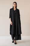 Buy_AMPM_Black Wool Plain Folded Collar Adele Throw Jacket And Palazzo Set _at_Aza_Fashions