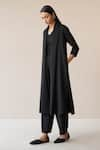 Buy_AMPM_Black Wool Plain Folded Collar Adele Throw Jacket And Palazzo Set _Online_at_Aza_Fashions