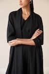 Shop_AMPM_Black Wool Plain Folded Collar Adele Throw Jacket And Palazzo Set _Online_at_Aza_Fashions