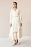 Buy_AMPM_Ivory Wool Embroidery Paan Motif V Neck Marwa Jacket And Skirt Set _at_Aza_Fashions