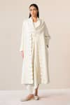 Buy_AMPM_Ivory Wool Embroidered Cut-work Dress Round Seba Asymmetric With Jacket _at_Aza_Fashions