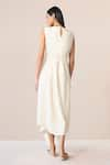 Shop_AMPM_Ivory Wool Embroidered Cut-work Dress Round Seba Asymmetric With Jacket _at_Aza_Fashions