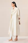 AMPM_Ivory Wool Embroidered Cut-work Dress Round Seba Asymmetric With Jacket _Online_at_Aza_Fashions