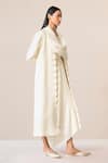 Buy_AMPM_Ivory Wool Embroidered Cut-work Dress Round Seba Asymmetric With Jacket 