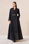 Buy_AMPM_Black Wool Embroidered Cut-work Inner Round Veda Scallop Hem Jacket Pant Set _at_Aza_Fashions