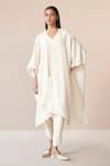 Buy_AMPM_Ivory Wool Embroidered Cut-work Cape Open Alea Scallop Hem With Dhoti Pant Set _at_Aza_Fashions