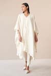 Buy_AMPM_Ivory Wool Embroidered Cut-work Cape Open Alea Scallop Hem With Dhoti Pant Set _Online_at_Aza_Fashions