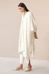 AMPM_Ivory Wool Embroidered Cut-work Cape Open Alea Scallop Hem With Dhoti Pant Set _at_Aza_Fashions